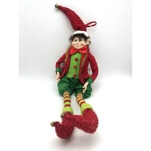 Christmas Holiday Elf, Posable, Resin Face and Hands, Red Green Christmas Attire